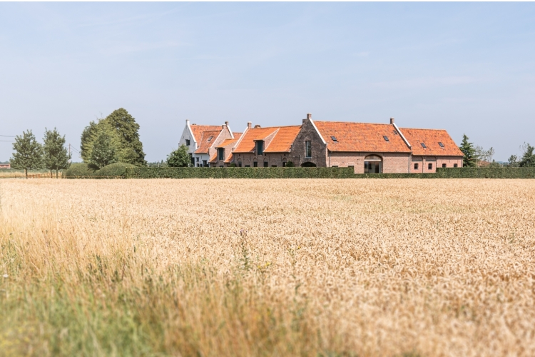 landhuis op het platteland tussen de velden